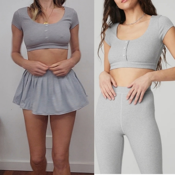 ALO Yoga Dresses & Skirts - SET: Alo tenniscore Skirt SET: gray blissful Henley top + skirt skort s